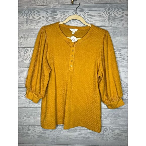 Mustard color quilted blouse size large - Picture 1 of 6